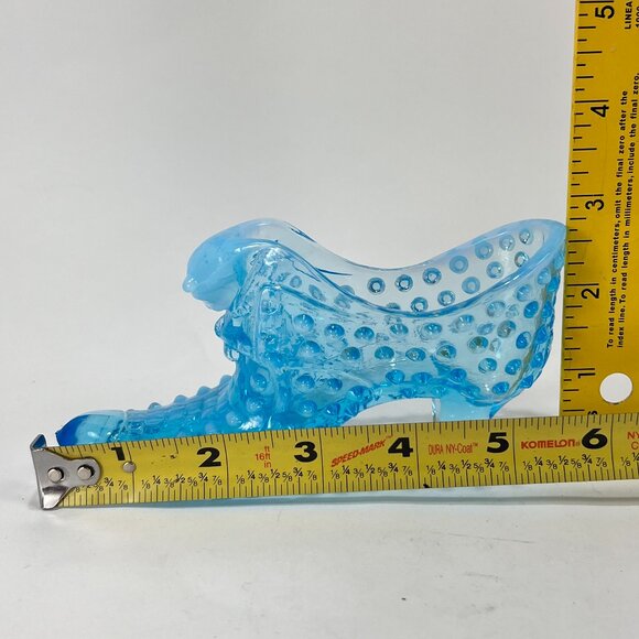Vtg Fenton Cat Head Blue Opalescent Hobnail Glass 3995 Slipper Shoe 60s Glows - Picture 15 of 16